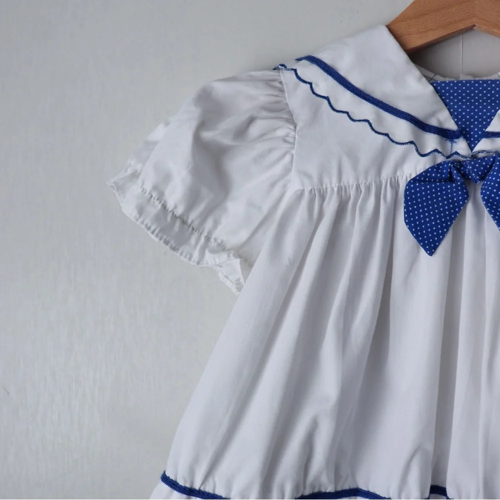 Vintage Embroidered Sailboat Nautical Short Sleeve Sailor Dress - Picture 3 of 9